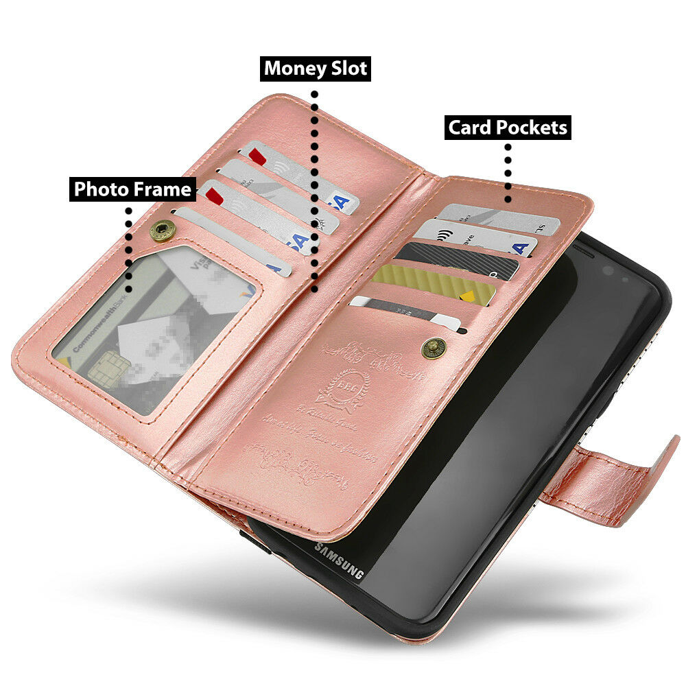 Rose Gold Leather Wallet Case for Samsung Galaxy S20 Ultra S10 S9 Plus - Eastlakes Electronics
